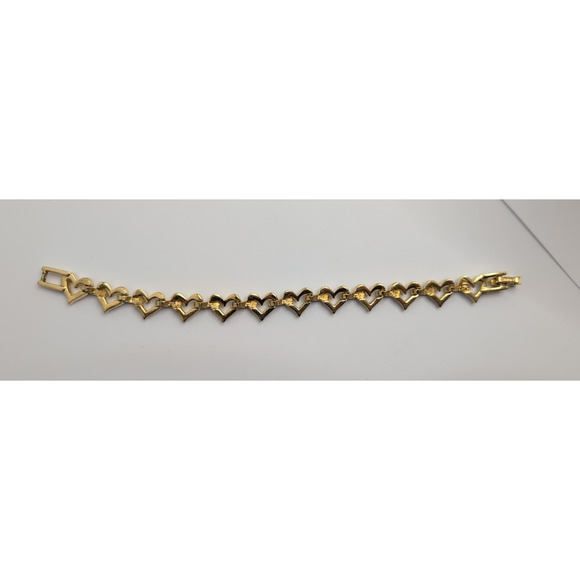 Signed Swarovski Clear Crystal Heart Link Gold Tone Vintage 8” Bracelet - Picture 3 of 8